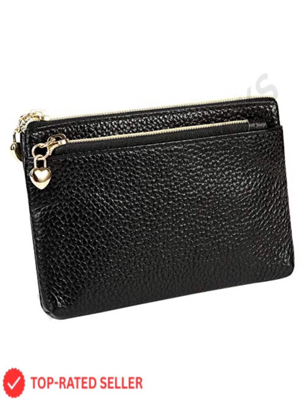 Genuine Leather Coin Purse with 3 Zipper Pockets, Small Travel Wallet
